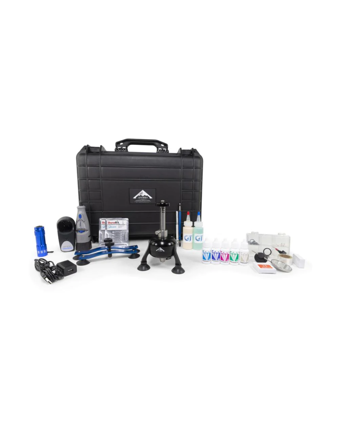 Maleta de kit de reparo de vidros com equipamentos, frascos e acessórios